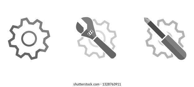 repair icon cog or tooth with spanner screwdriver.