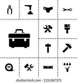 Repair icon. collection of 13 repair filled icons such as level ruler, children panties, toolbox, hummer, paint brush. editable repair icons for web and mobile.