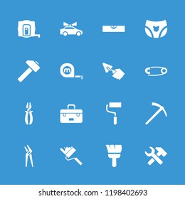 Repair icon. collection of 16 repair filled icons such as measure tape, hammer, police car, pin, children panties, toolbox, hummer. editable repair icons for web and mobile.