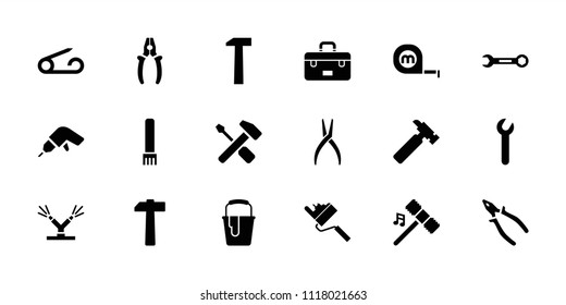 Repair icon. collection of 18 repair filled icons such as pin, hummer, drill, pliers, paint bucket, watering system, hammer, wrench. editable repair icons for web and mobile.