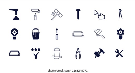Repair icon. collection of 18 repair filled and outline icons such as watering system, hacksaw, trowel, pliers, gear keyhole. editable repair icons for web and mobile.