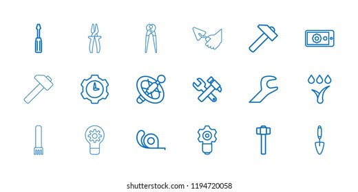 Repair icon. collection of 18 repair outline icons such as screwdriver, hummer, hummer and wrench, tape, trowel, garden hammer. editable repair icons for web and mobile.