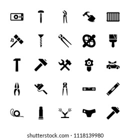 Repair icon. collection of 25 repair filled icons such as children panties, screw, nippers, hummer, level ruler, pliers, tape. editable repair icons for web and mobile.