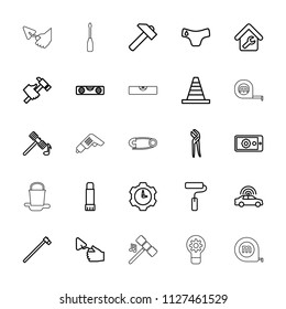 Repair icon. collection of 25 repair outline icons such as police car, children panties, hammer, cone, hummer, level ruler, pliers. editable repair icons for web and mobile.