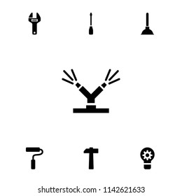 Repair icon. collection of 7 repair filled icons such as paint roller, watering system, hammer, plunger, wrench, screwdriver. editable repair icons for web and mobile.