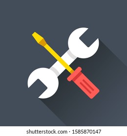 Repair icon. Crossed wrench and screwdriver. Maintenance, work tools, technical support concepts. Modern flat design. Vector icon