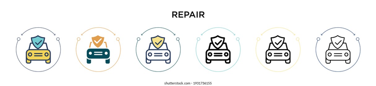 Repair icon in filled, thin line, outline and stroke style. Vector illustration of two colored and black repair vector icons designs can be used for mobile, ui, web