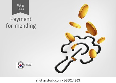 Repair icon with flying south korean won coins, finance concept.