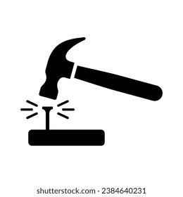 Repair icon. Hammer and nail. DIY. Vector icon isolated on white background.