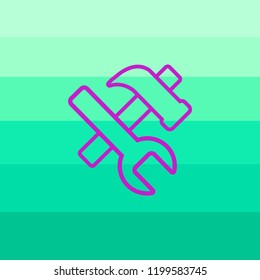 Repair icon. Hammer and wire classical tighten key for screw and nut . Metal nice tools. symbol flatten illustration master vector icon