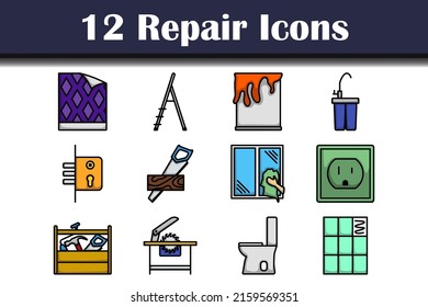 Repair Icon Set. Editable Bold Outline With Color Fill Design. Vector Illustration.