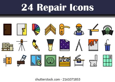 Reparar conjunto de iconos. Contorno de negrita editable con diseño de relleno de color. Ilustración vectorial.