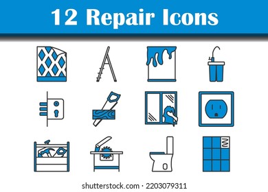 Reparar conjunto de iconos. Contorno de negrita editable con diseño de relleno de color. Ilustración vectorial.