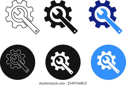 Reparatur-Symbolsatz. Wartungstools. Schlüssel-, Hammer- und Schraubendrehersymbol
