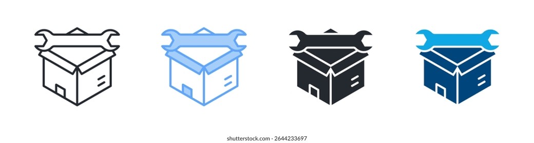 Reparar ícone Definir vários estilos. Design Em Contorno, Azul, Glifo, Tom Duplo