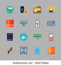 repair icon set. vector set about drilling, airscrew, overall and paint bucket icons set.