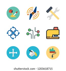 repair icon set. vector set about paint roller, circuit, wrench and airscrew icons set.
