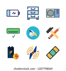 repair icon set. vector set about band aid, battery, paint bucket and airscrew icons set.