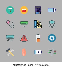 repair icon set. vector set about battery, air conditioner, safety pin and cpu icons set.