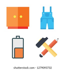repair icon set. vector set about overall, tools, battery and cabinet icons set.