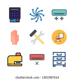 repair icon set. vector set about point of service, air conditioner, drilling and wired gloves icons set.
