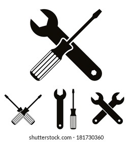 Repair icon set with wrenches and screwdrivers, vector.