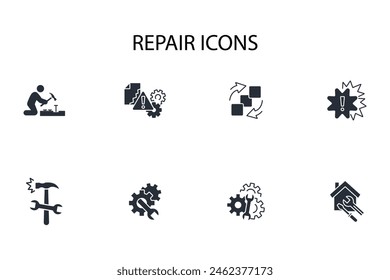 Icono de reparación set.Vector.Editable stroke.linear estilo signo para el uso Diseño web,logo.Symbol ilustración.