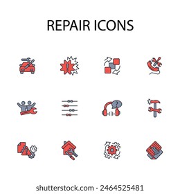 Icono de reparación set.Vector.Editable stroke.linear estilo signo para el uso Diseño web,logo.Symbol ilustración.