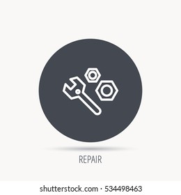 Repair icon. Spanner tool with screw-nut sign. Round web button with flat icon. Vector