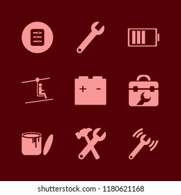 repair icon. repair vector icons set toolbox, wrench, man on cable car and paint can