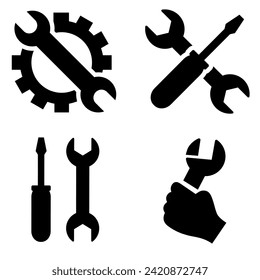 Conjunto de vectores de icono de reparación. Corregir la colección de signos de ilustración. Símbolo del centro de servicio. Logo de soporte.