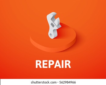 Repair icon, vector symbol in flat isometric style isolated on color background