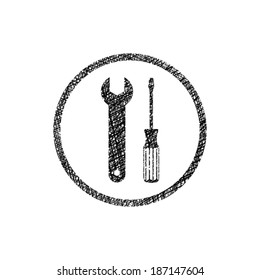 Repair icon with wrench and screwdriver, vector symbol with hand drawn lines texture.