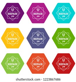 Repair icons 9 set coloful isolated on white for web