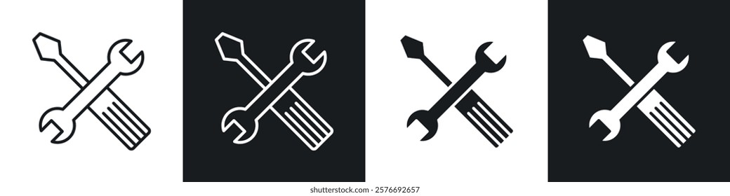 Repair icons collection in black and white solid and line style