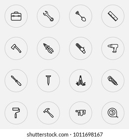 Repair icons line style set with turn-screw, ruler, multifunctional pocket and other paint elements. Isolated vector illustration repair icons.