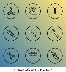 Repair icons line style set with cutter, bolt, multifunctional pocket and other bolt elements. Isolated vector illustration repair icons.
