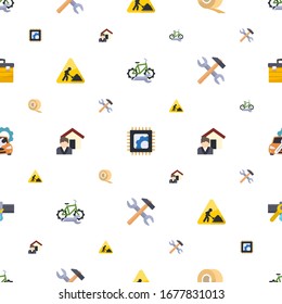 repair icons pattern seamless. Included editable flat bike repair service, Electronics repair, Scotch tape, construction works, Real estate service icons. icons for web and mobile.