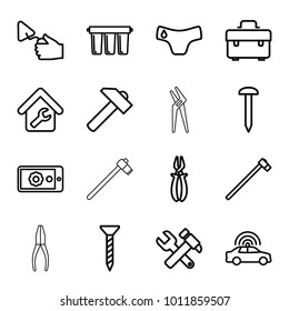 Repair icons. set of 16 editable outline repair icons such as police car, children panties, nail, toolbox, screw, hummer, hummer and wrench, pliers, trowel, garden hammer