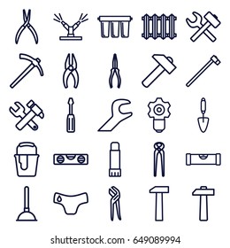 Repair icons set. set of 25 repair outline icons such as level ruler, children panties, plunger, nippers, screwdriver, hummer, hummer and wrench, pliers, paint bucket, trowel