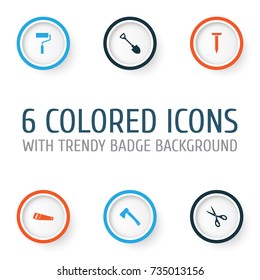 Repair Icons Set. Collection Of Digging, Shears, Handsaw Elements. Also Includes Symbols Such As Paint, Shears, Roller.