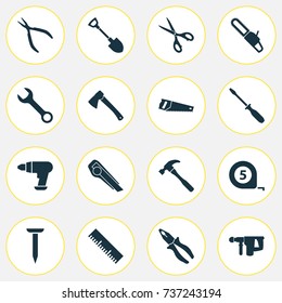 Repair Icons Set. Collection Of Digging, Shears, Clamp And Other Elements. Also Includes Symbols Such As Shears, Dig, Repair.