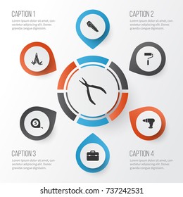 Repair Icons Set. Collection Of Multifunctional Pocket, Toolkit, Cutter And Other Elements. Also Includes Symbols Such As Toolkit, Paint, Pliers.