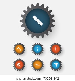 Repair Icons Set. Collection Of Screw, Meter, Tool And Other Elements. Also Includes Symbols Such As Ruler, Tool, Size.
