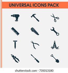 Repair Icons Set. Collection Of Repair, Tool, Round Pliers And Other Elements. Also Includes Symbols Such As Utility, Shovel, Pocket.