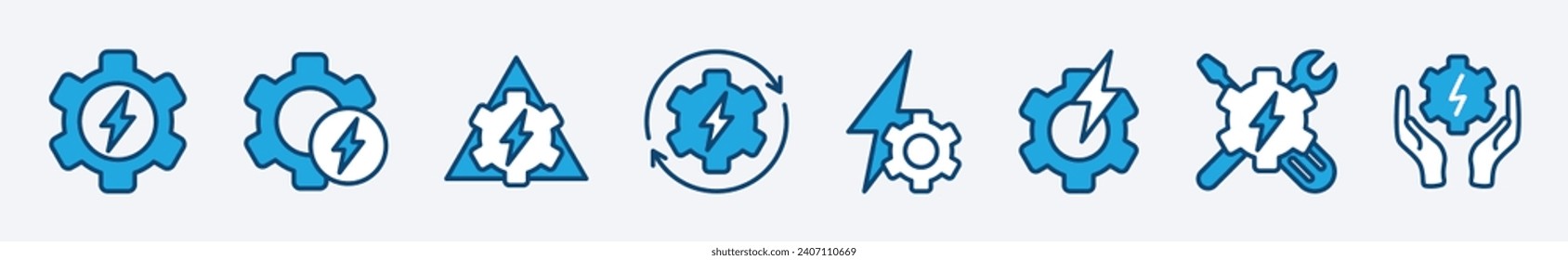 Repair icons set. Electrical repairs icon. Maintenance, fix, auto service, electric, wrench, screwdriver, engineer, gear, and hands icons. Vector illustration