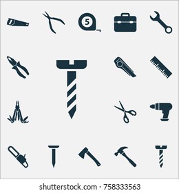 Repair Icons Set With Ruler, Meter, Shears And Other Repair Elements. Isolated Vector Illustration Repair Icons.