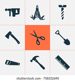 Repair Icons Set With Screw, Handsaw, Shears Multifunctional Pocket Elements. Isolated Vector Illustration Repair Icons.