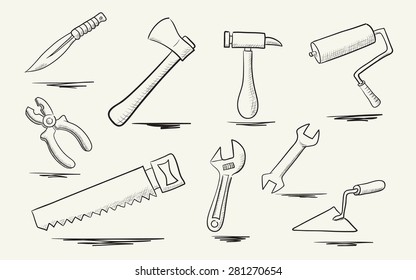 Repair icons set sketch style
