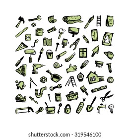 Repair icons, sketch for your design. Vector illustration